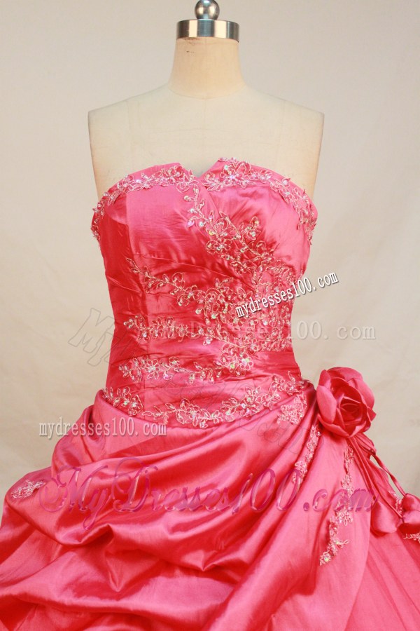 Appliques and Flower Decorate Quinceanera Dress with Drapped Skirt